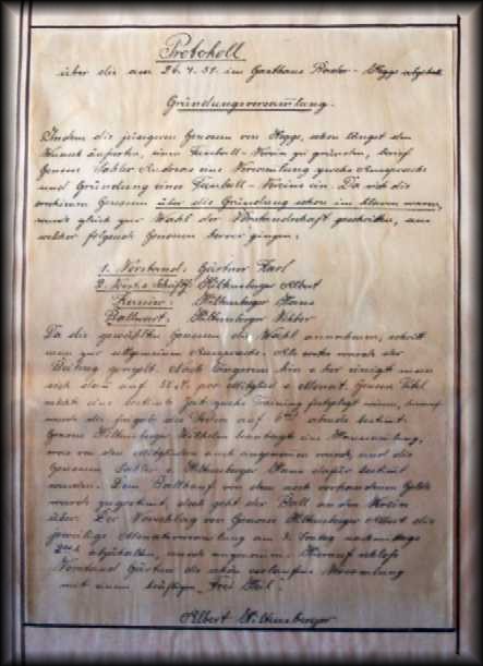 Die Gr�ndungsurkunde des ASV Hegge im Jahre 1931