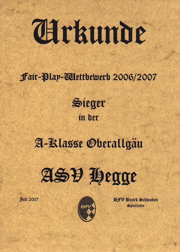Fairplay-Sieger ASV Hegge 2007!