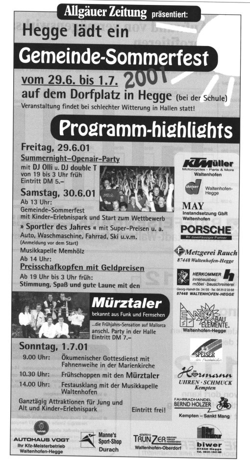Werbeplakat vom Gemeindefest 2001.