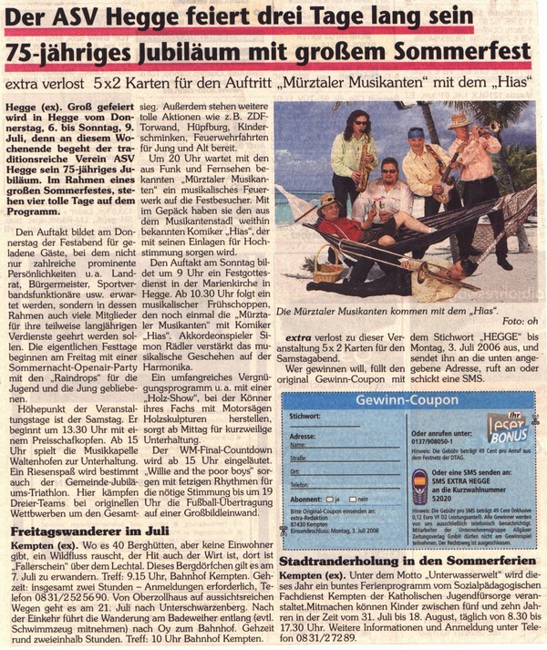 Printmedien vom 75-j�hrgem Fest des ASV Hegge 2006!
