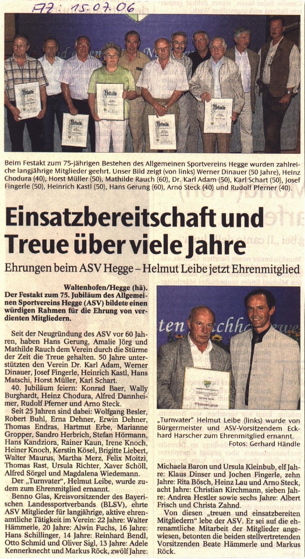 Printmedien vom 75-j�hrgem Fest des ASV Hegge 2006!