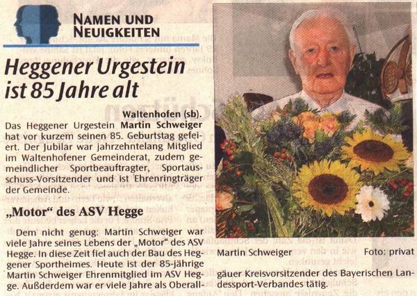 85. Geburtstag von Martin Schweiger im Jahre 2004!