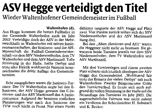 Zeitungsbericht der AZ vom 02.02.2002.